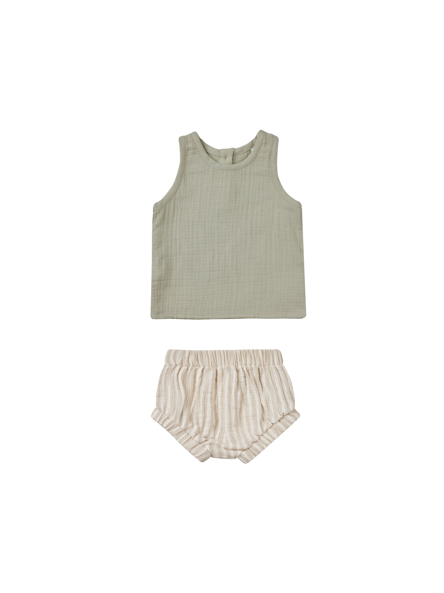 Quincy Mae Woven Tank + Short Set - Sage Stripe