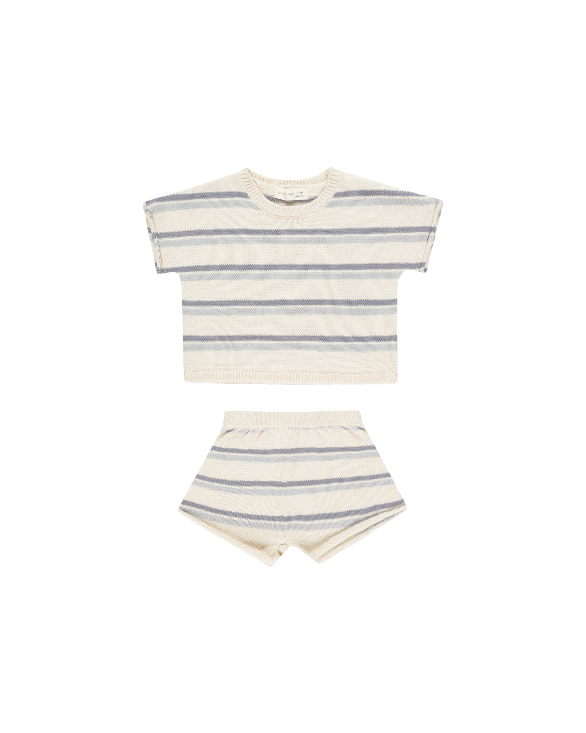 Quincy Mae Relaxed Summer Knit Set - Blue Stripe