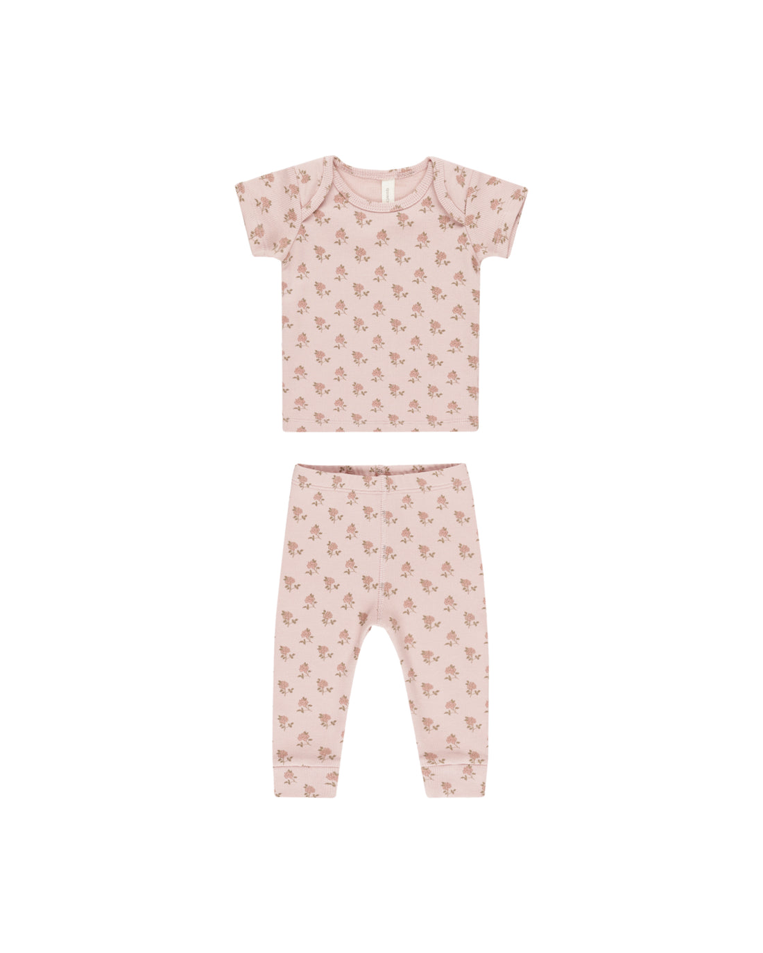 Quincy Mae Ribbed Short Sleeve Tee + Legging Set - Rose