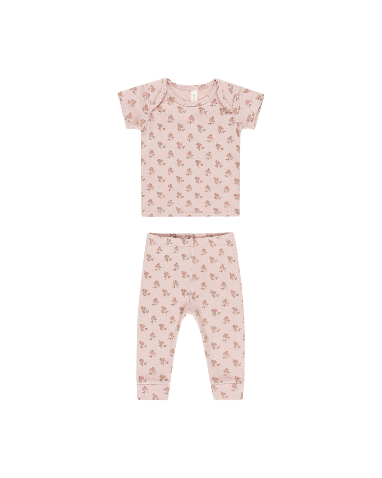 Quincy Mae Ribbed Short Sleeve Tee + Legging Set - Rose