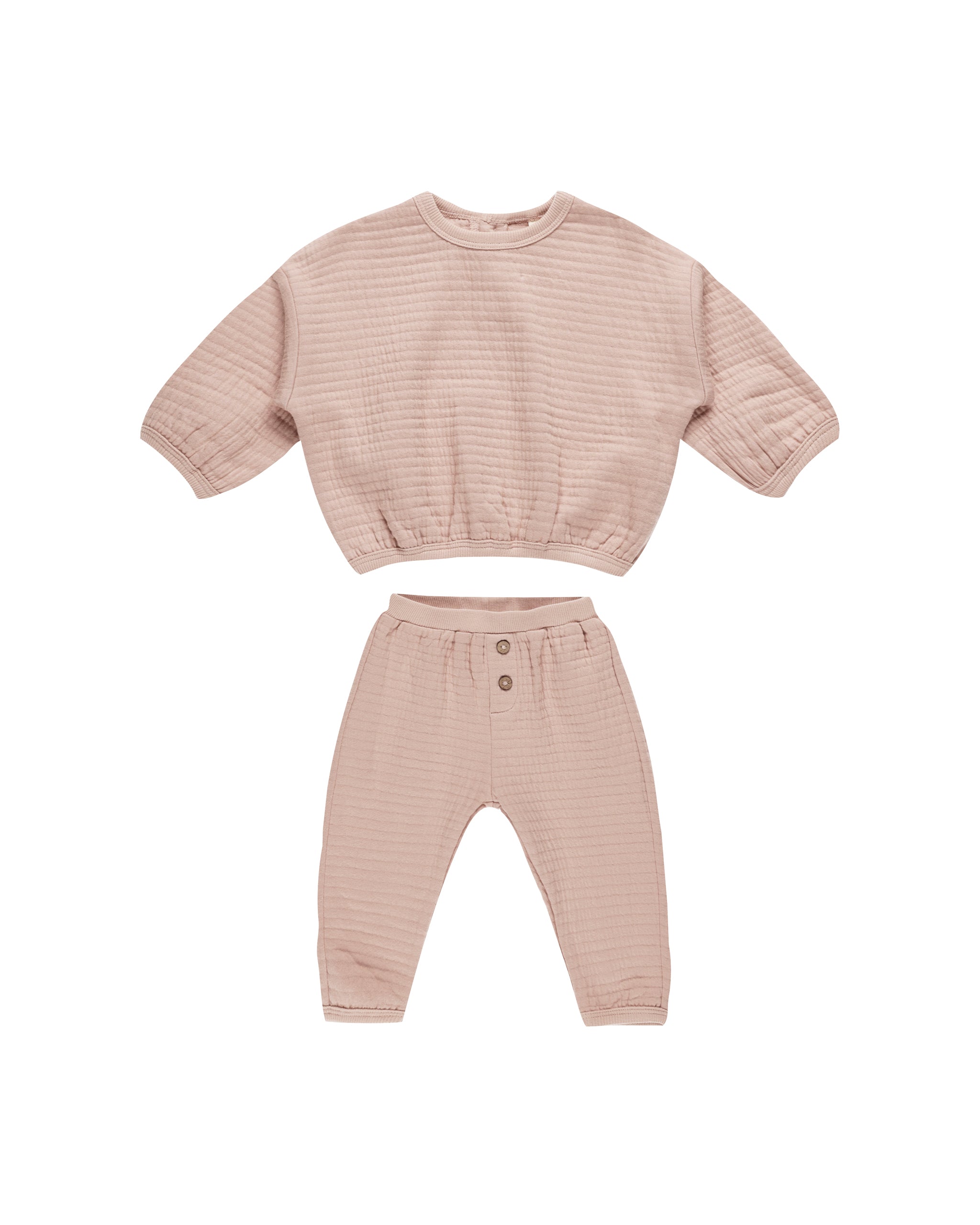 Quincy Mae Textured Sweat Set - Blush