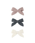 Quincy Mae Bow Clip, Set Of 3 - Indigo, Mauve, Ivory