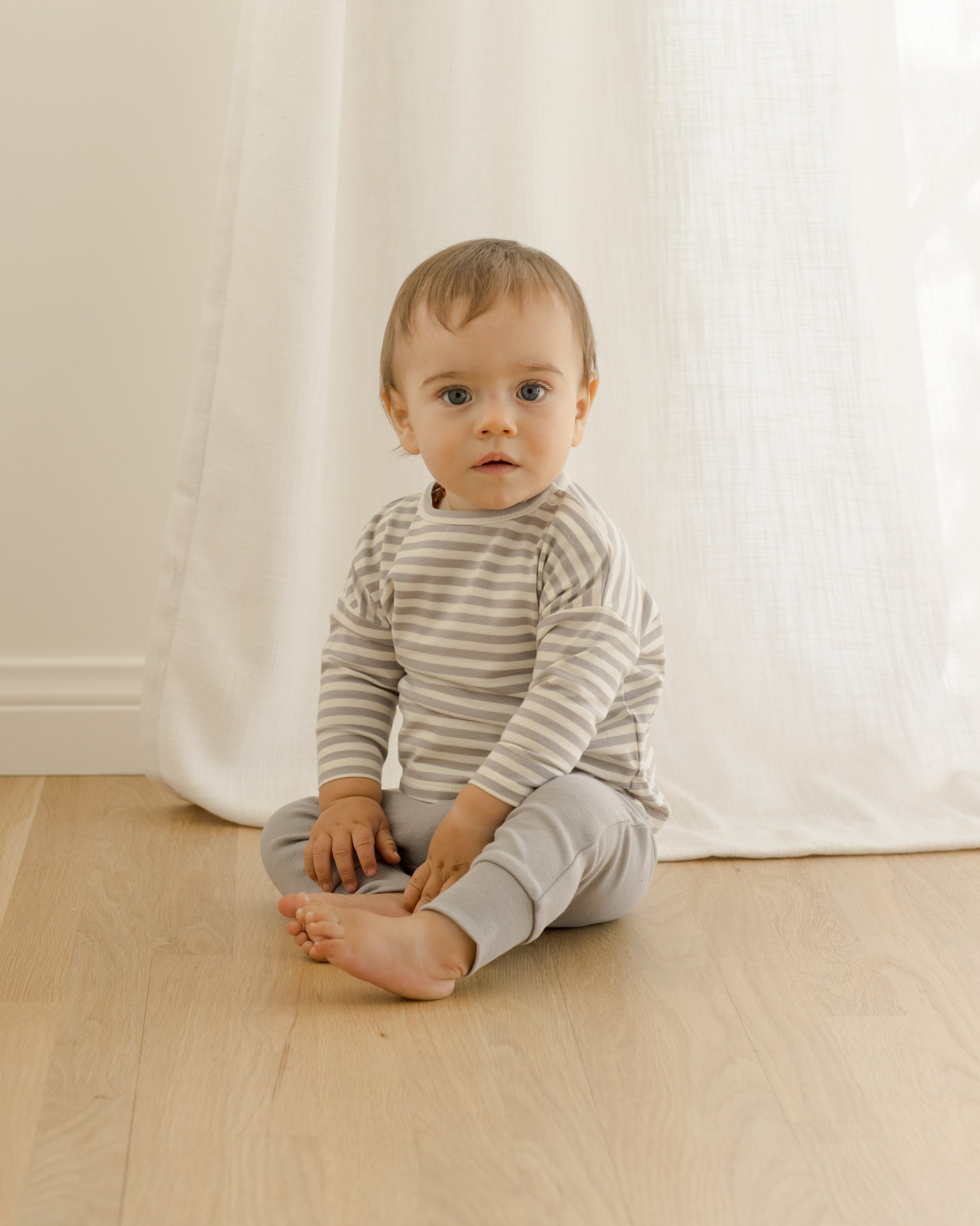 Quincy Mae Long Sleeve Tee - Periwinkle Stripe