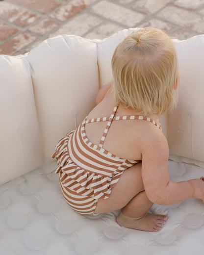 Quincy Mae Ruffled One-Piece Swimsuit - Clay Stripe