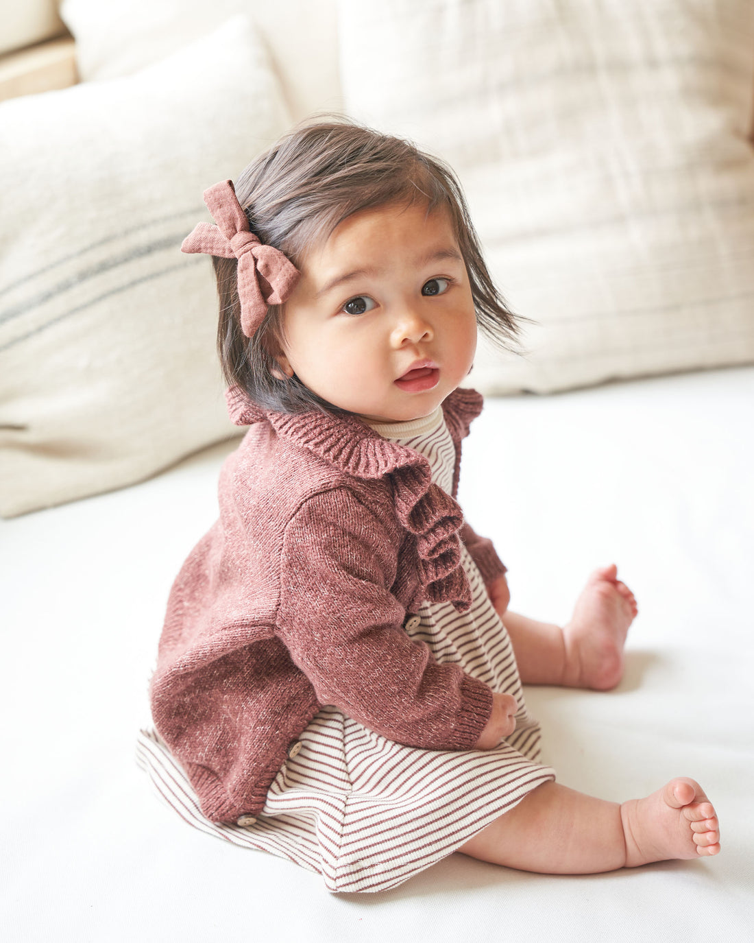 Quincy Mae Ruffle Collar Cardigan - Heathered Plum