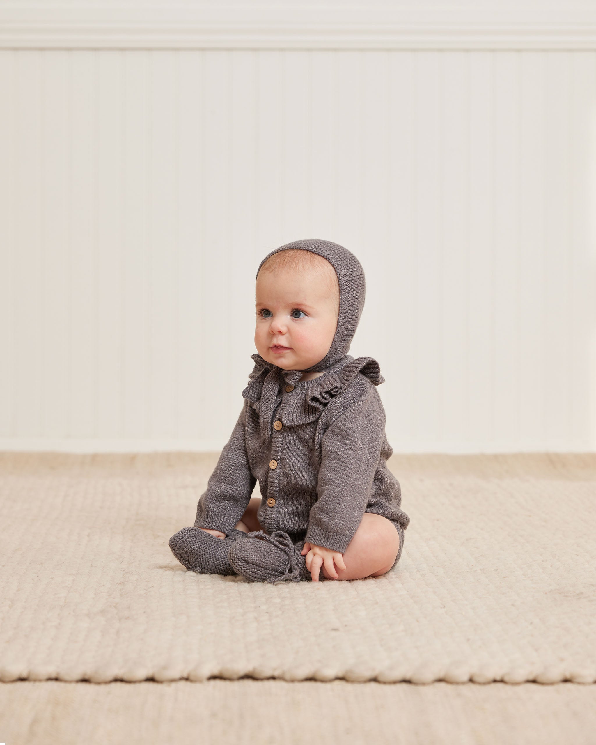 Quincy Mae Ruffle Collar Cardigan - Heathered Navy