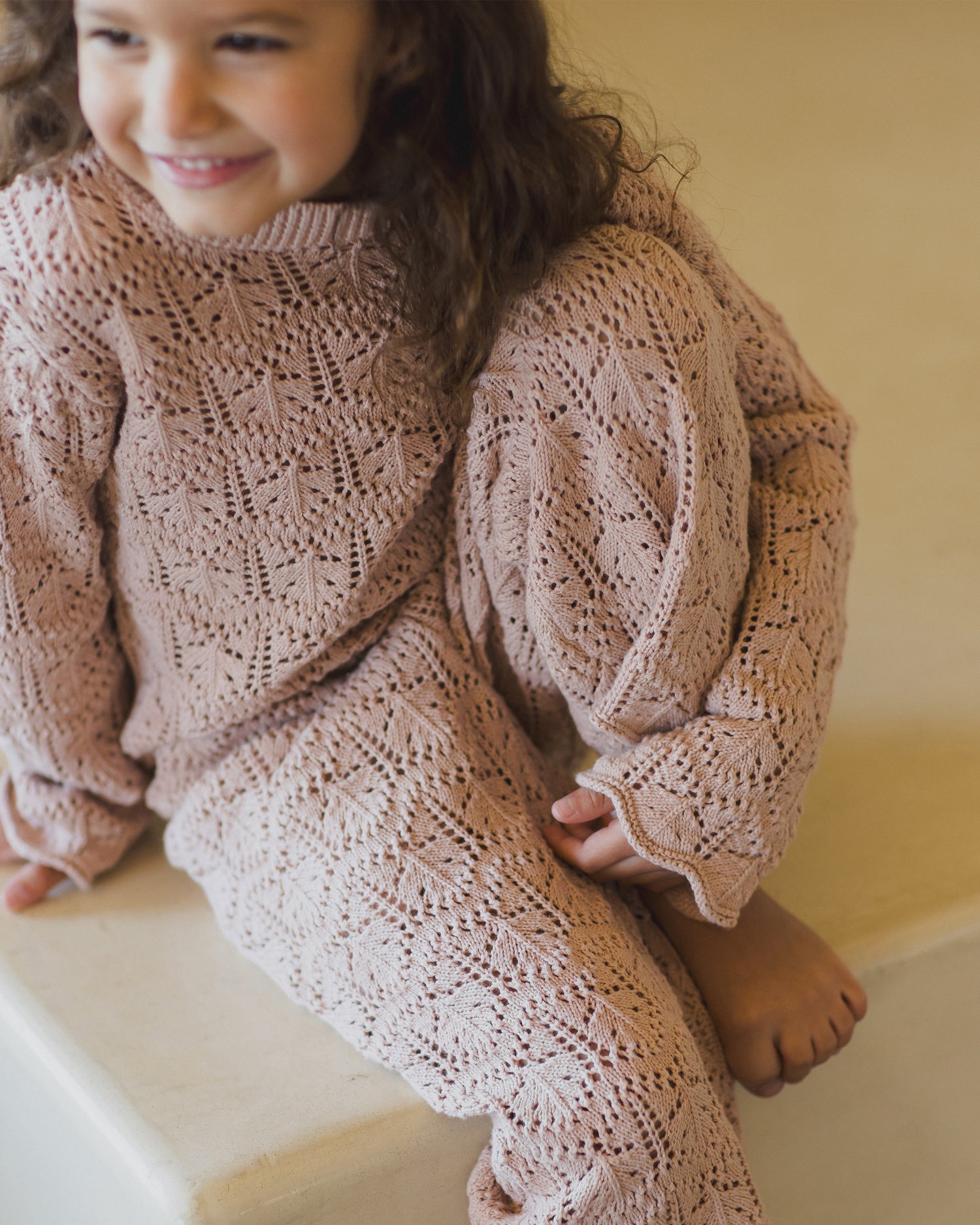 Rylee + Cru Crochet Knit Pullover - Rose