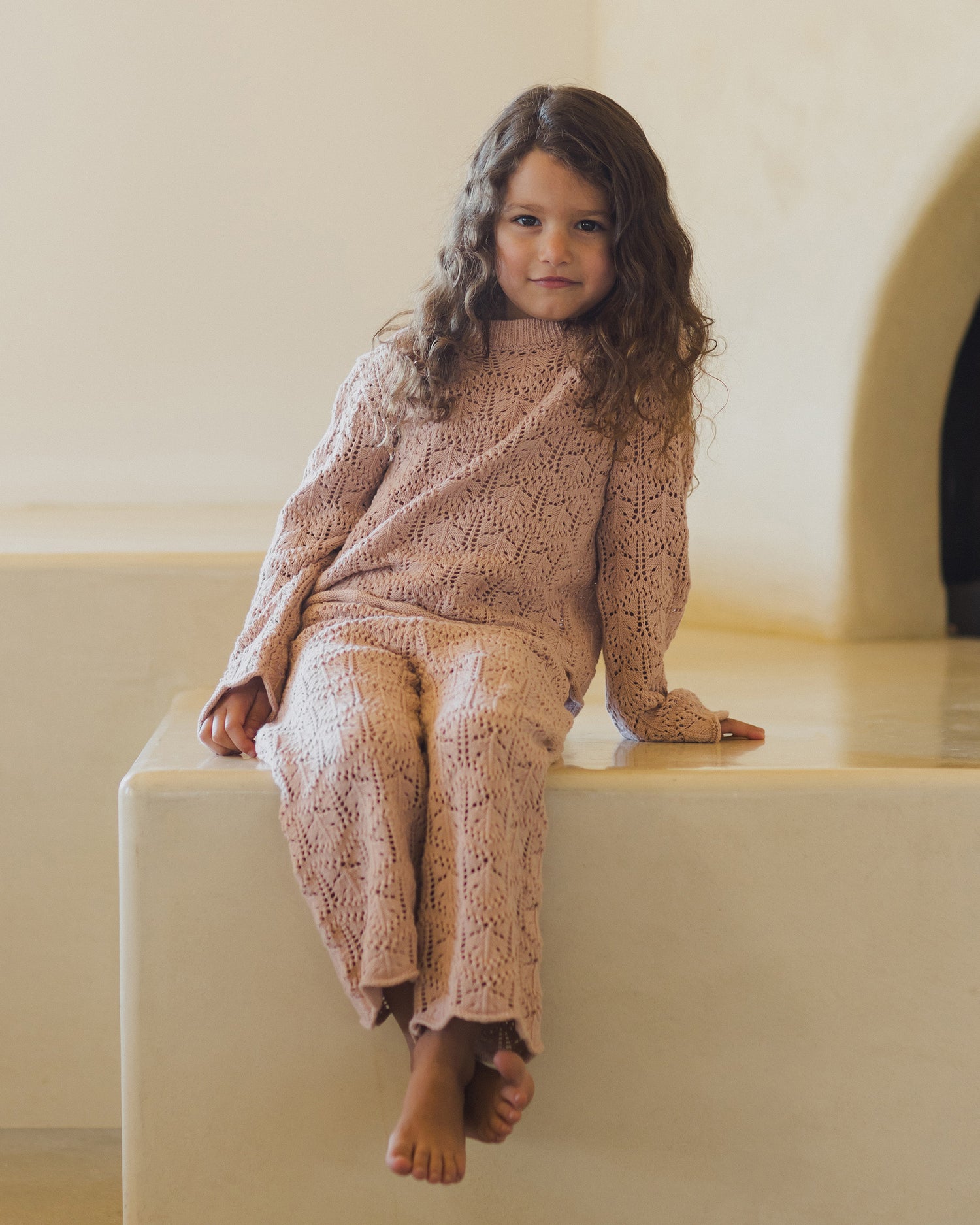 Rylee + Cru Crochet Knit Pullover - Rose