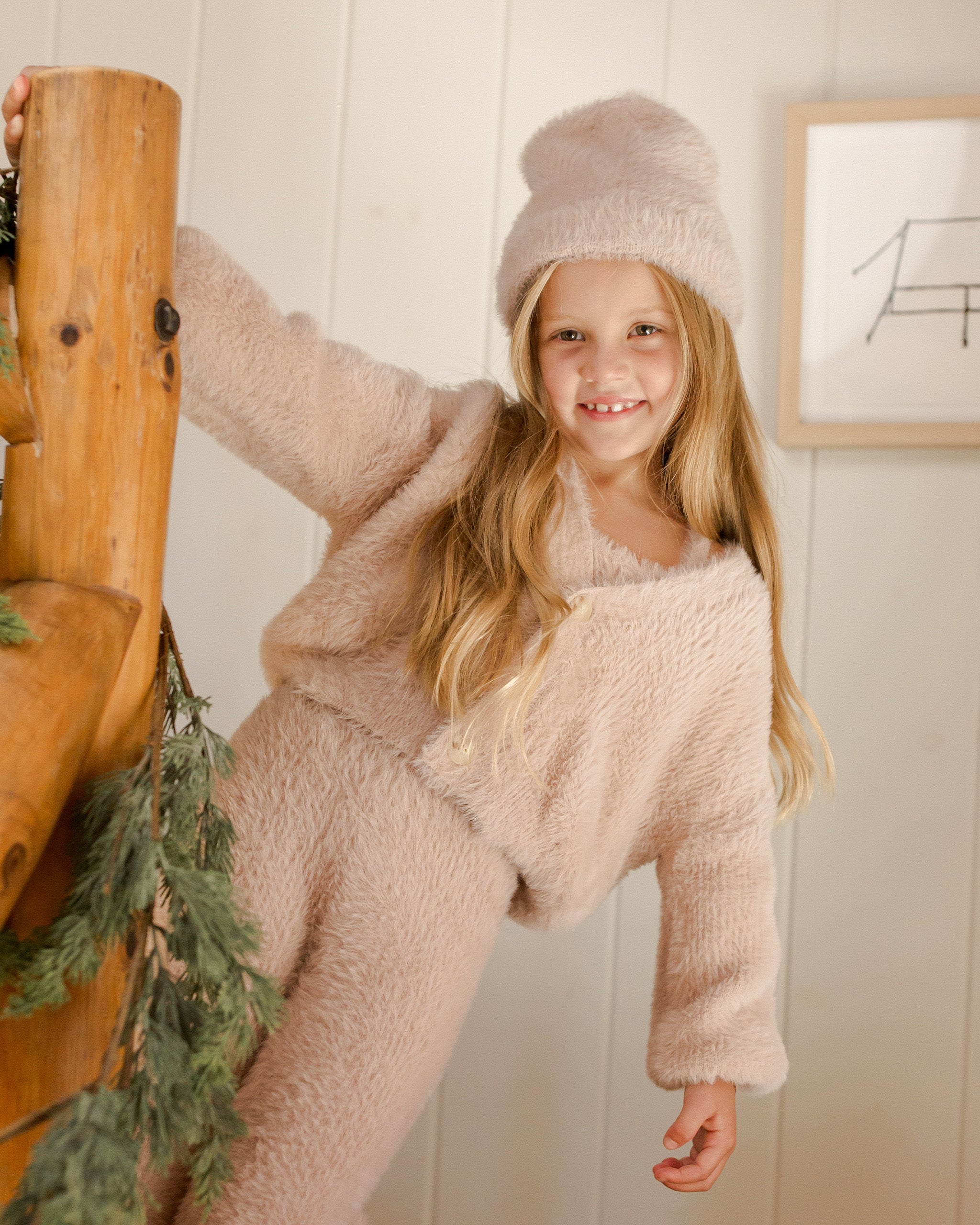 Rylee + Cru Fuzzy Cardigan - Blush