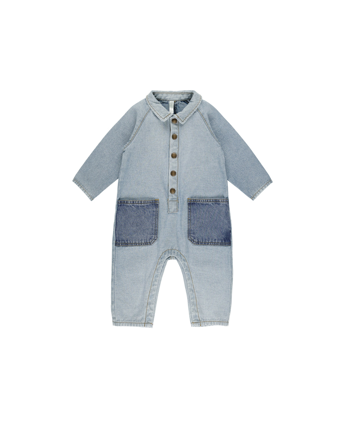 Rylee + Cru Collared Baby Jumpsuit - Light Washed Denim