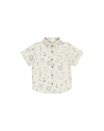 Rylee + Cru Collared Short Sleeve shirt - Mediterranean