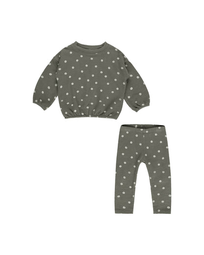 Rylee + Cru Spongey Knit Set - Forest Polka Dot