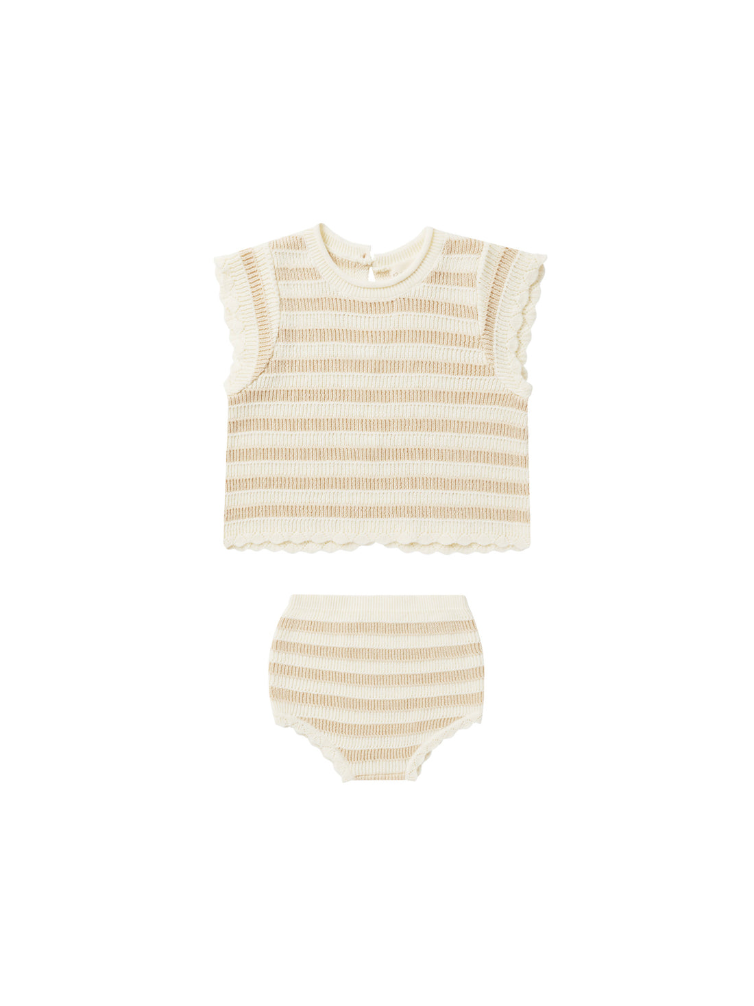 Rylee + Cru Scallop Knit Baby Set - Sand Stripe