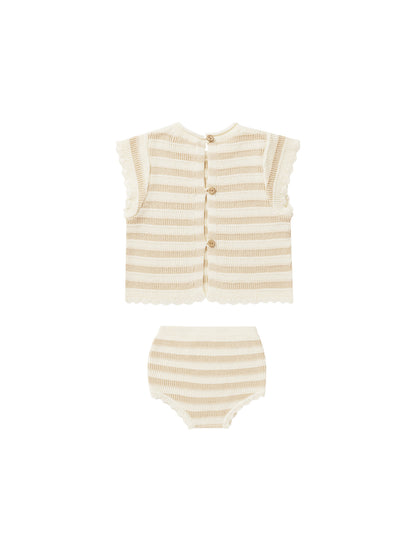 Rylee + Cru Scallop Knit Baby Set - Sand Stripe