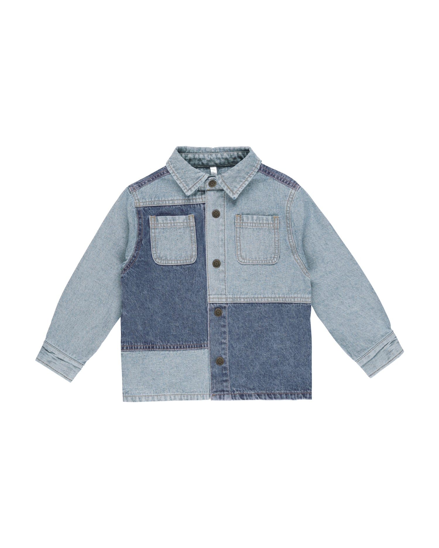 Rylee + Cru Patchwork Overshirt - Light Washed Denim