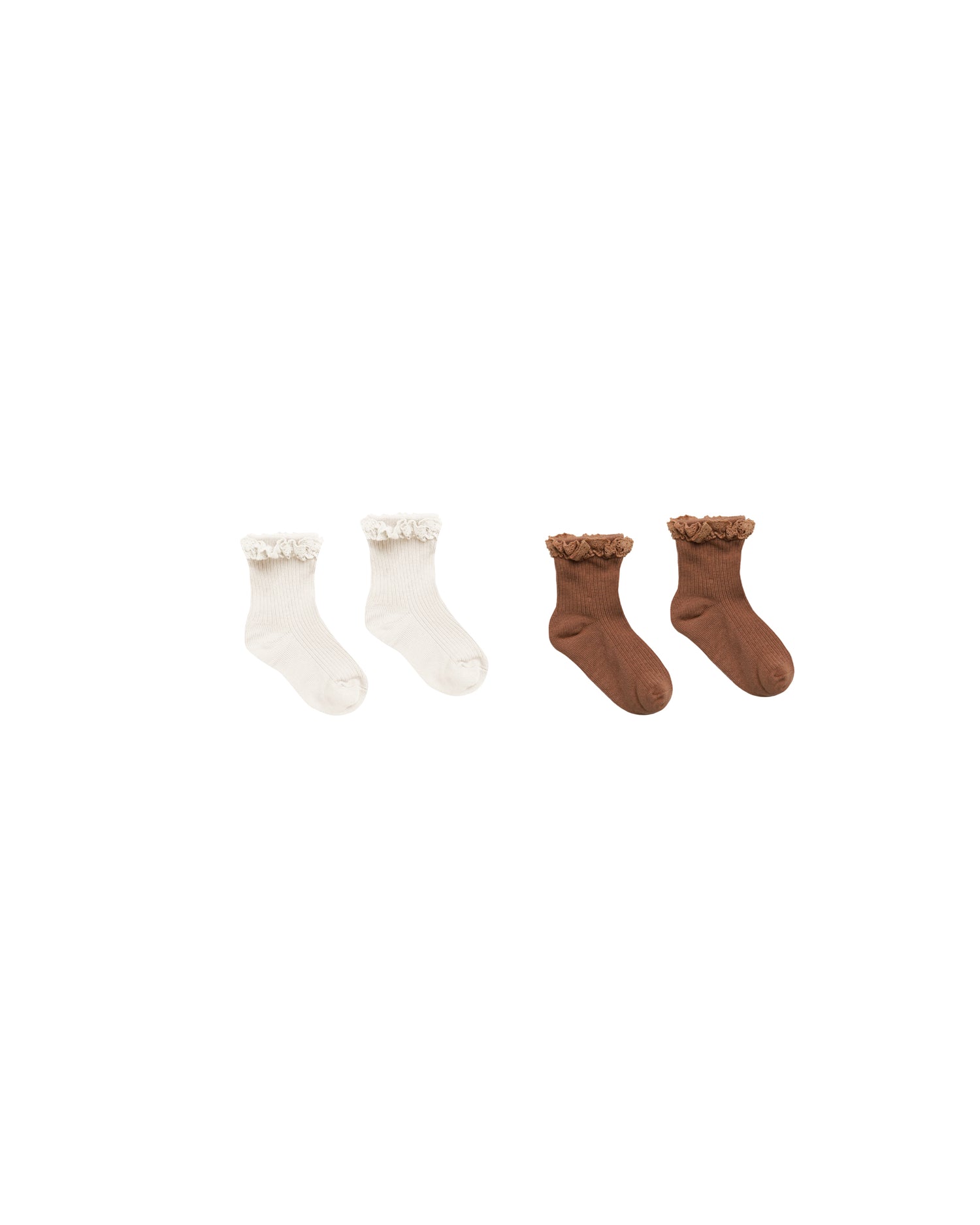 Rylee + Cru Lace Trim Sock Sets - Saddle, Natural