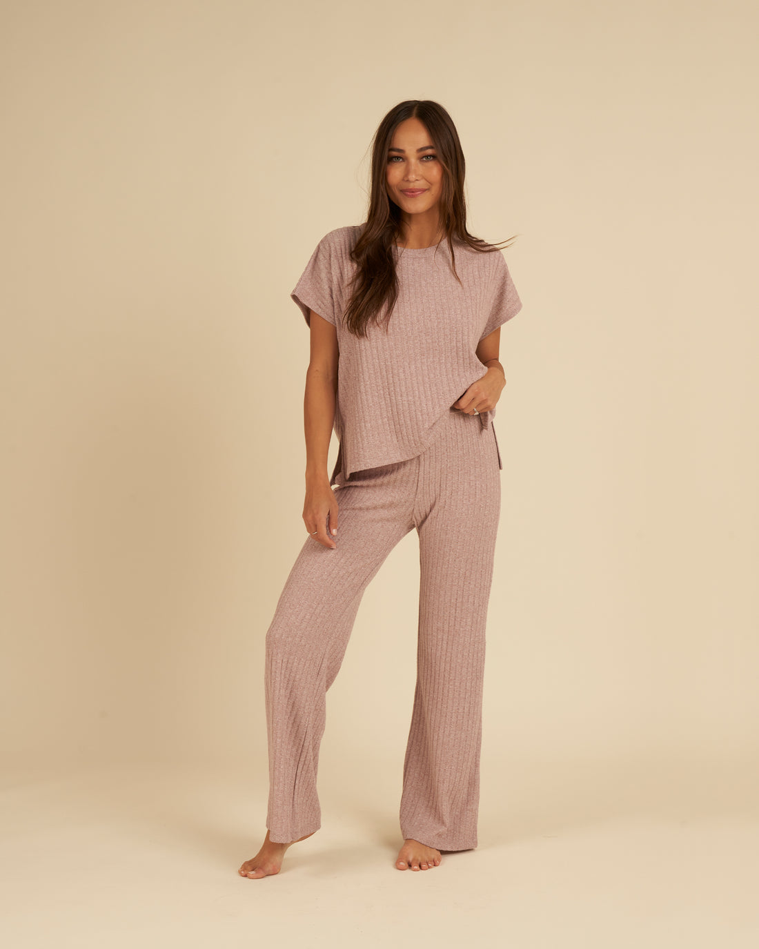 Rylee + Cru Women Cozy Rib Knit Set - Heathered Mauve