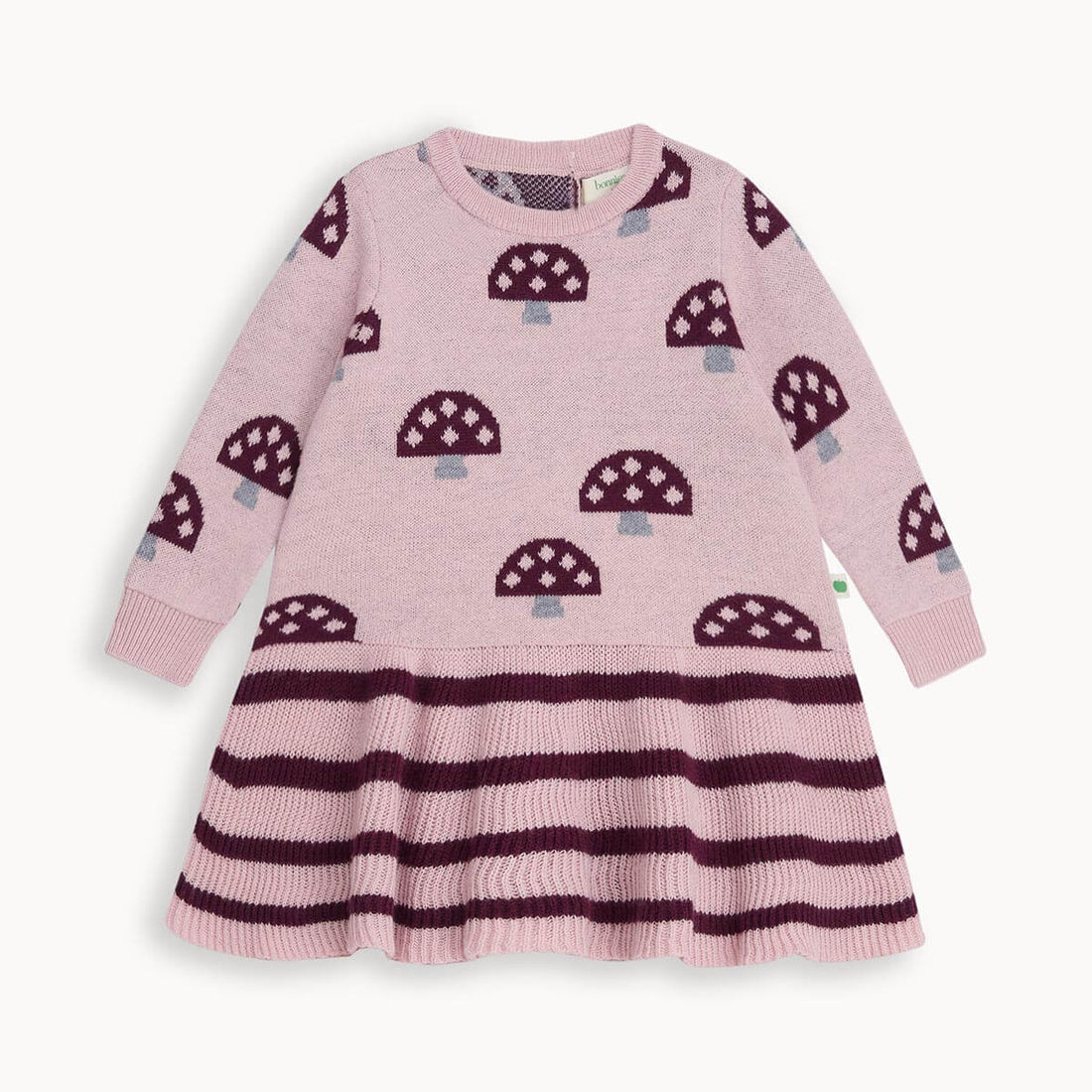 Bonnie Mob Sage Mushroom Knit  Baby Dress - Dusty Pink