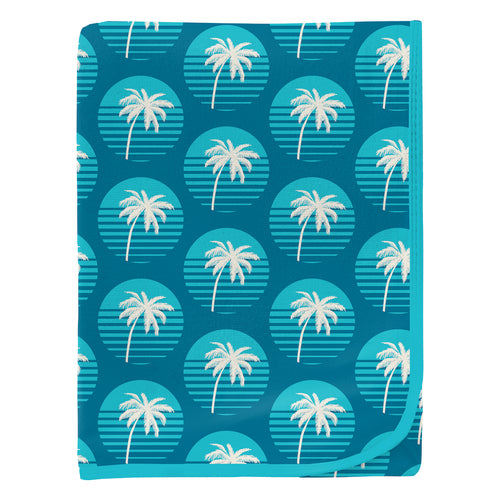 Kickee Pants Print Swaddling Blanket - Cerulean Blue Palm Tree Sun