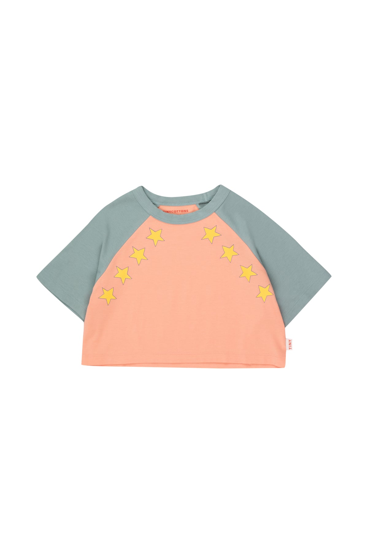 Tiny Cottons Stars Crop Tee - Papaya/Warm Grey