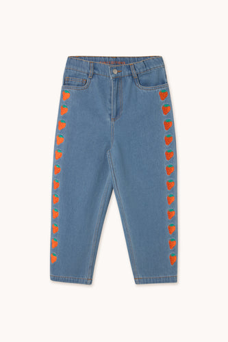 Tiny Cottons Strawberries Embroidered Jeans - Light Blue Denim