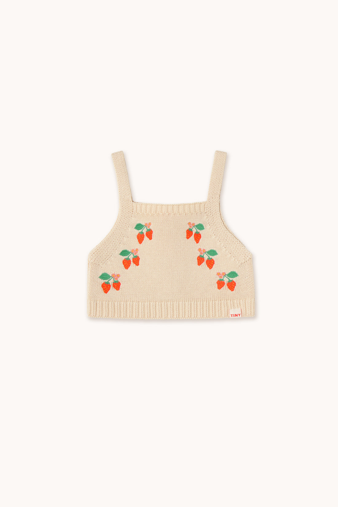 Tiny Cottons Strawberries Knitted Crop Top - Light Cream