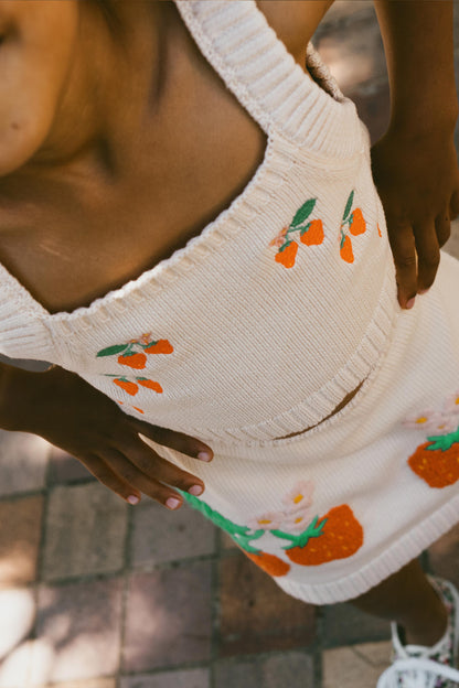 Tiny Cottons Strawberries Knitted Crop Top - Light Cream