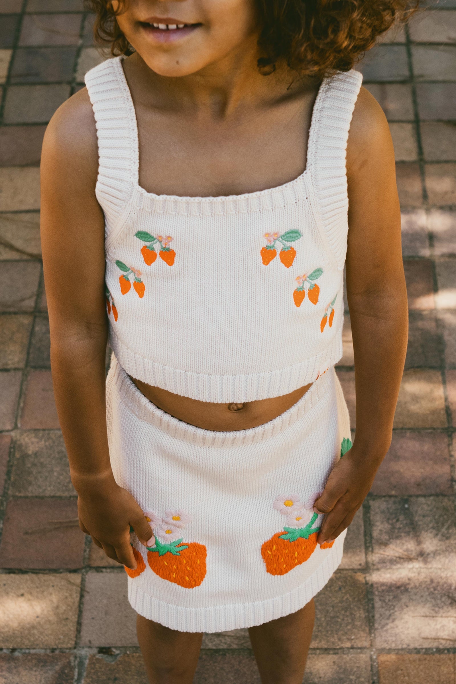 Tiny Cottons Strawberries Skirt - Light Cream