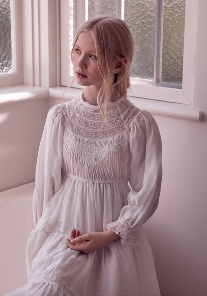 Petite Amalie Long Heirloom Dress - White