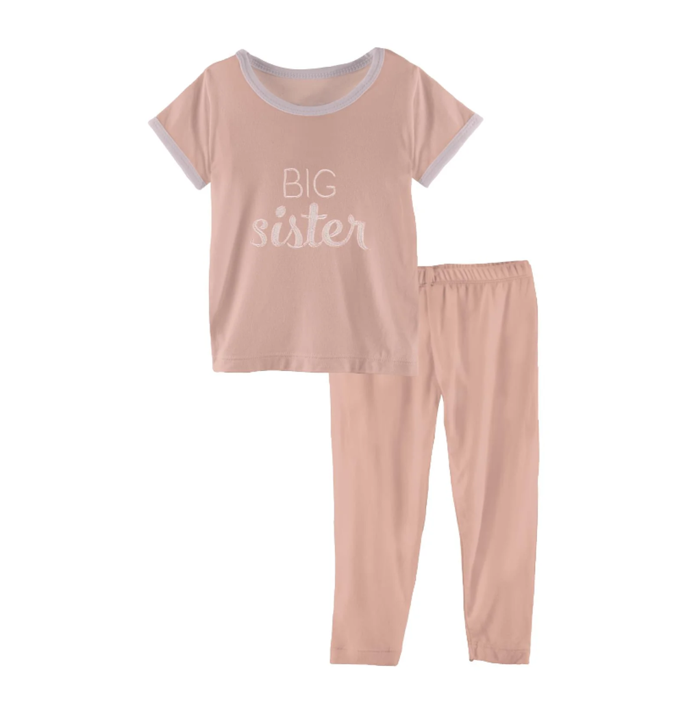 Kickee Pants Short Sleeve Applique Pajama Set - Blush Big Sister