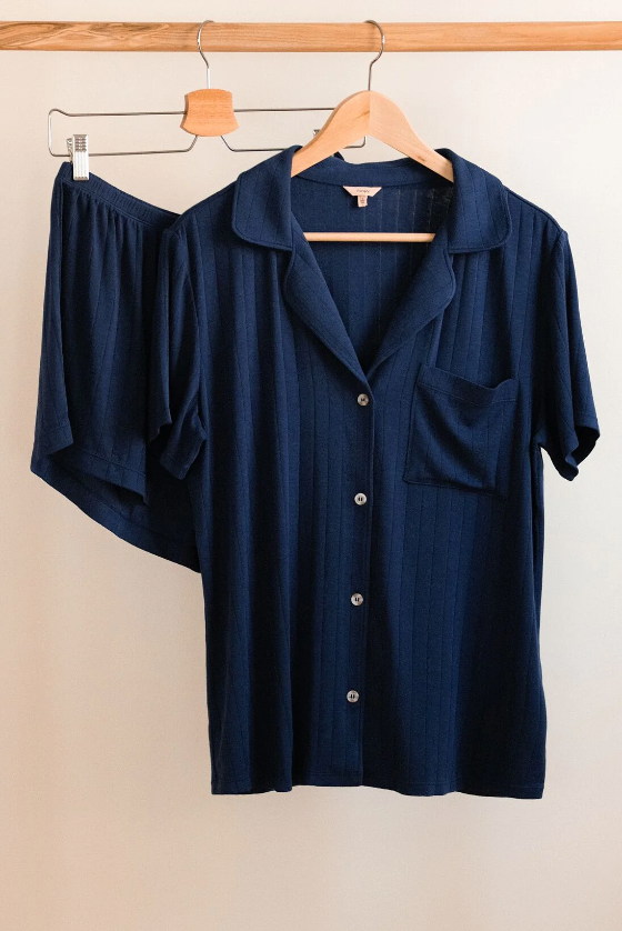 Eberjey Gisele Rib Relaxed Short PJ Set - Navy