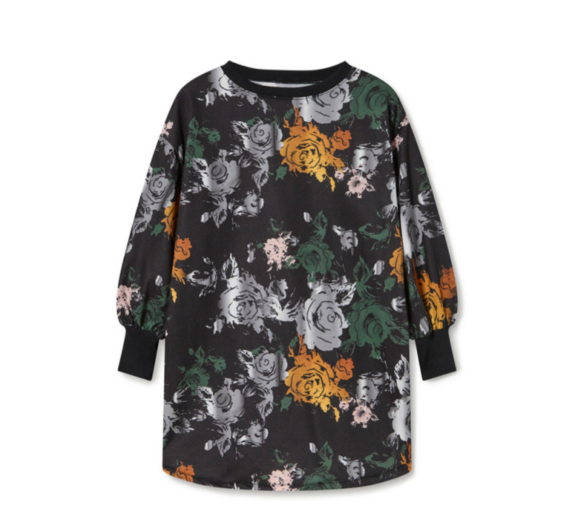 Little Creative Factory Blossom Fleece Dress - Black &amp; Flower Print