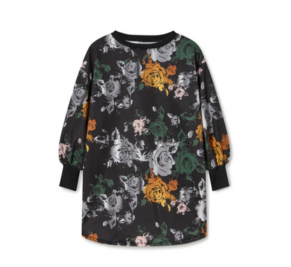 Little Creative Factory Blossom Fleece Dress - Black &amp; Flower Print