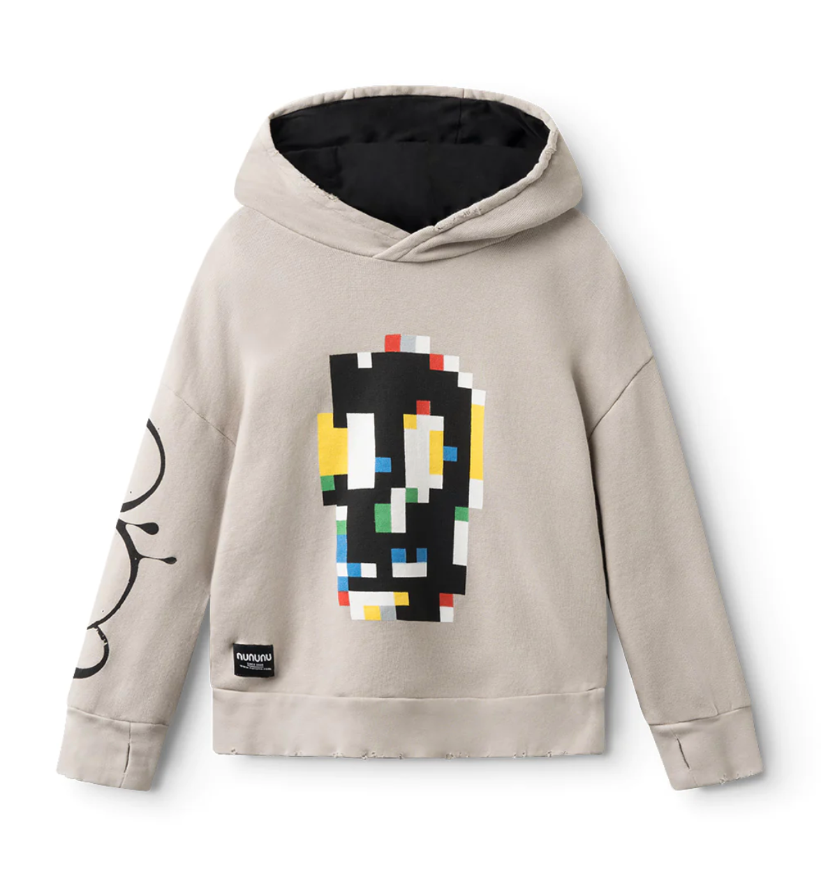 Nununu Pixel Skull Hoodie - Smokey Grey