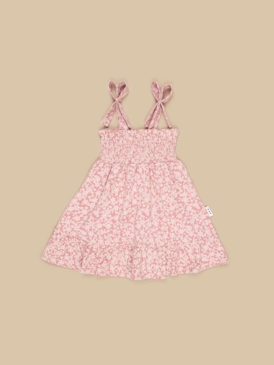 Huxbaby Smile Floral Shirred Dress - Dusty Rose