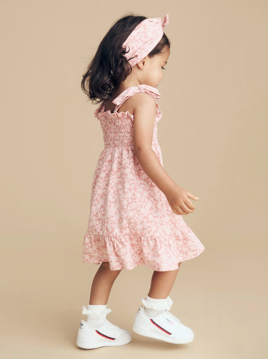 Huxbaby Smile Floral Shirred Dress - Dusty Rose