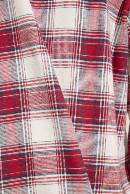 Eberjey Flannel Long PJ Set - Tartan Plaid Haute Red Ivory