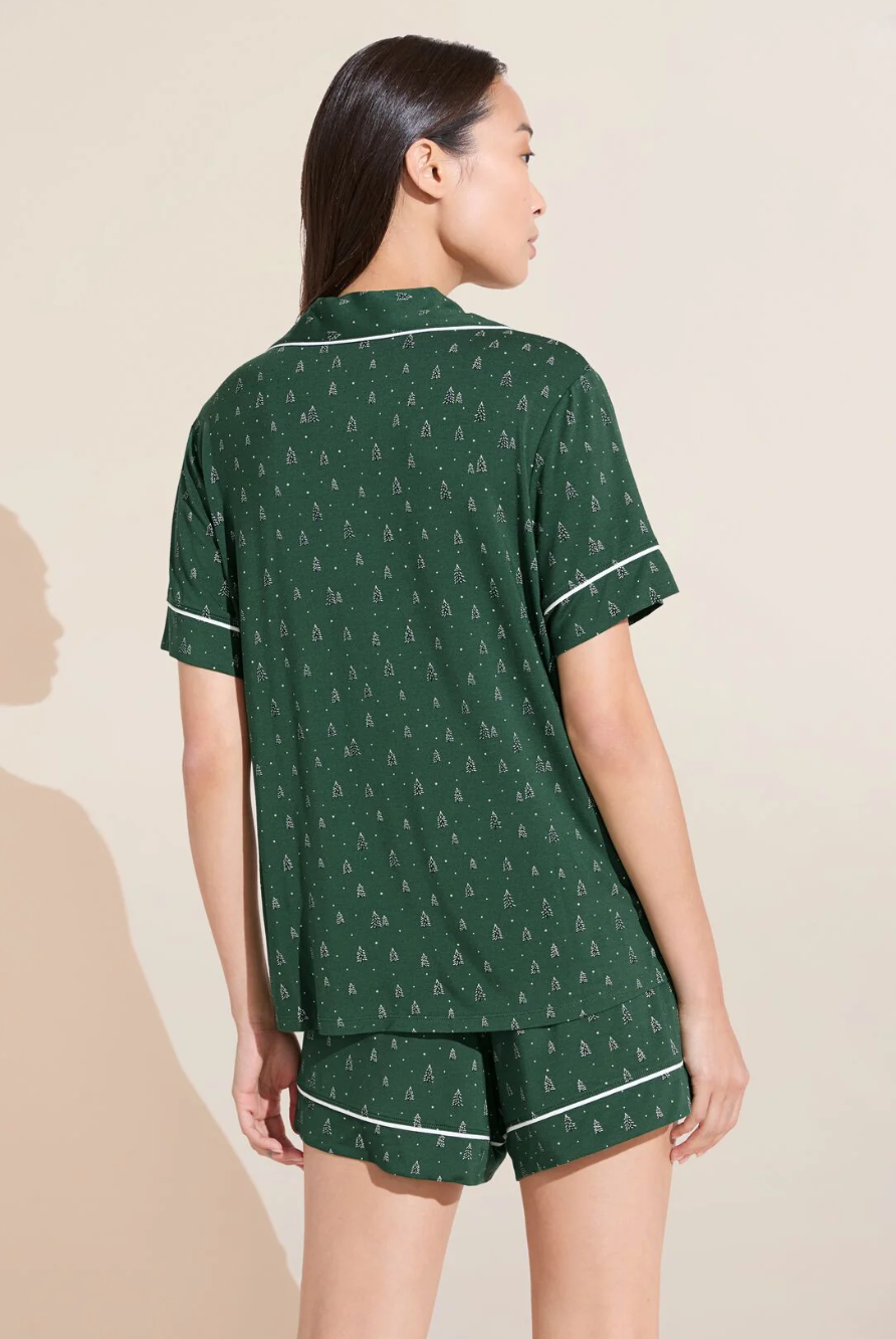 Eberjey Gisele Printed Relaxed Short PJ Set - Winterpine Forest Green/Ivory