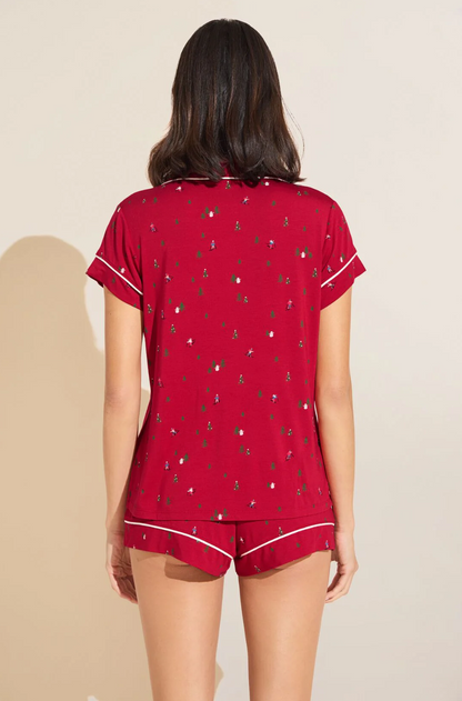 Eberjey Gisele Printed Shortie PJ Set - Apres Ski Haute Red/Ivory