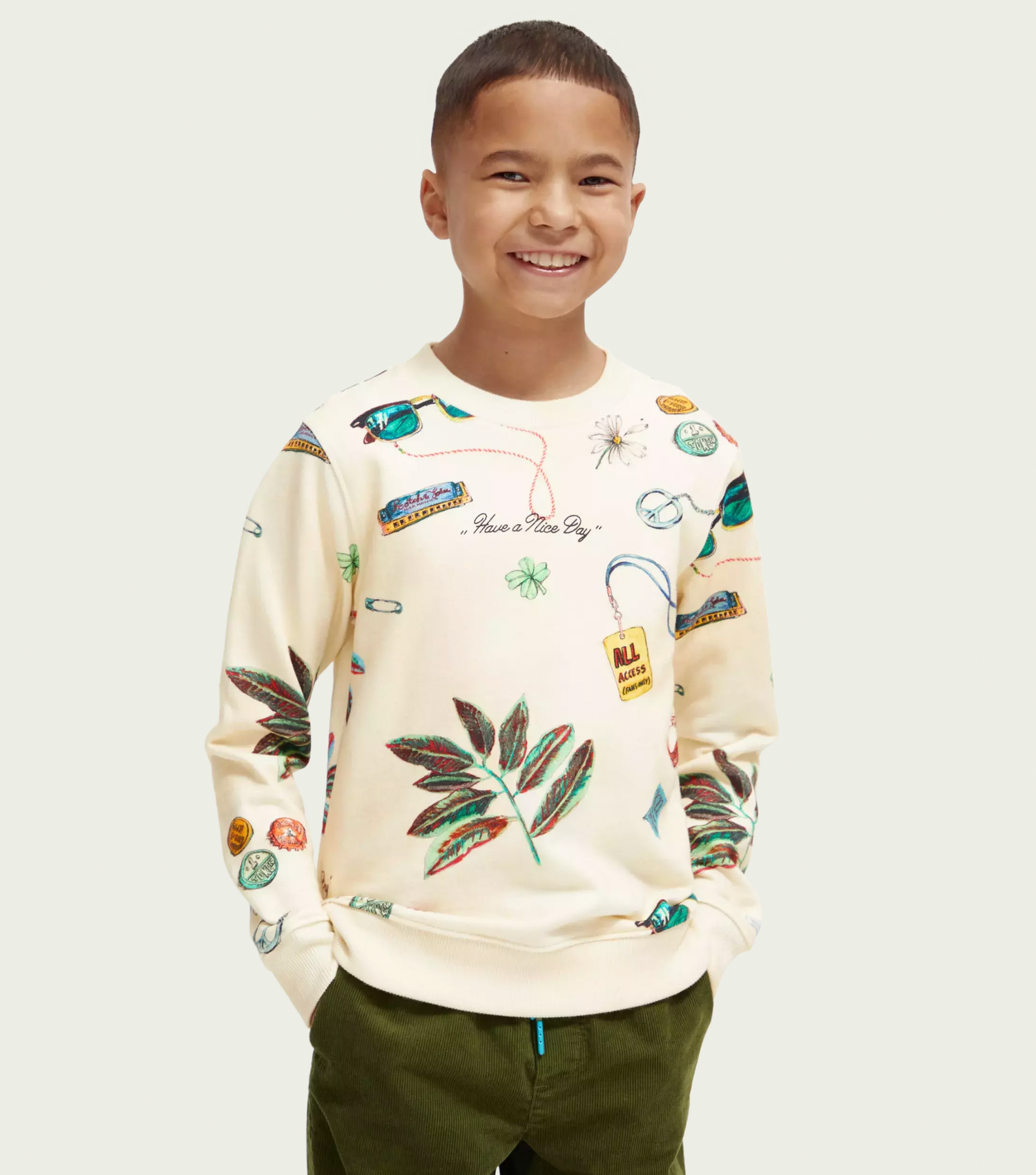 Scotch &amp; Soda Boys Ctn In Conversion All Over Print Sweatshirt - Festival Party