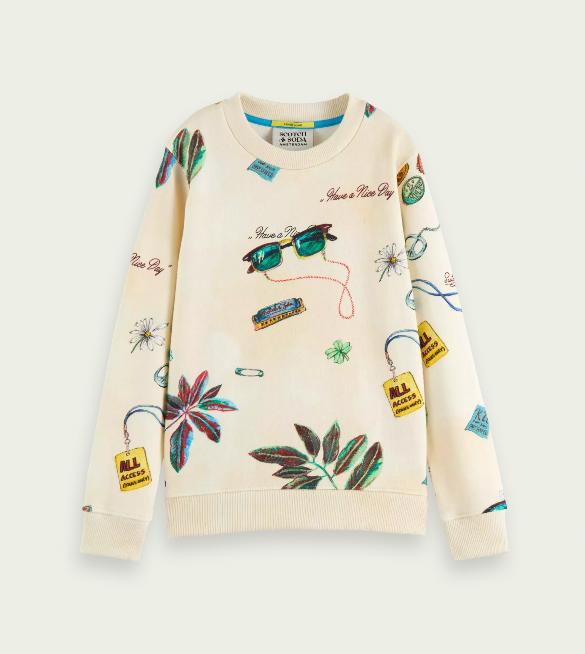 Scotch &amp; Soda Boys Ctn In Conversion All Over Print Sweatshirt - Festival Party