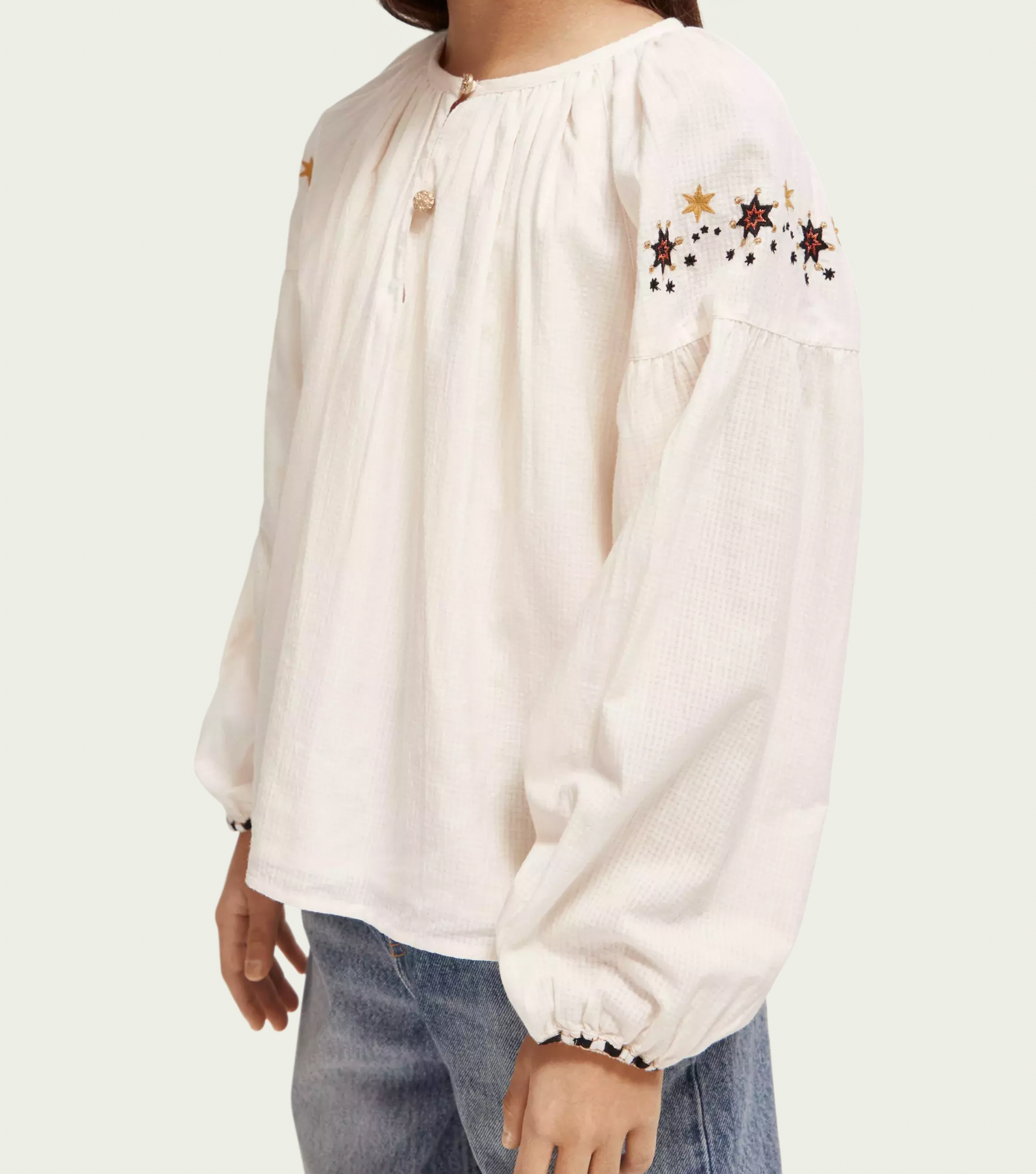 Scotch &amp; Soda Girls Long Sleeved Embroidered Top - Ecru