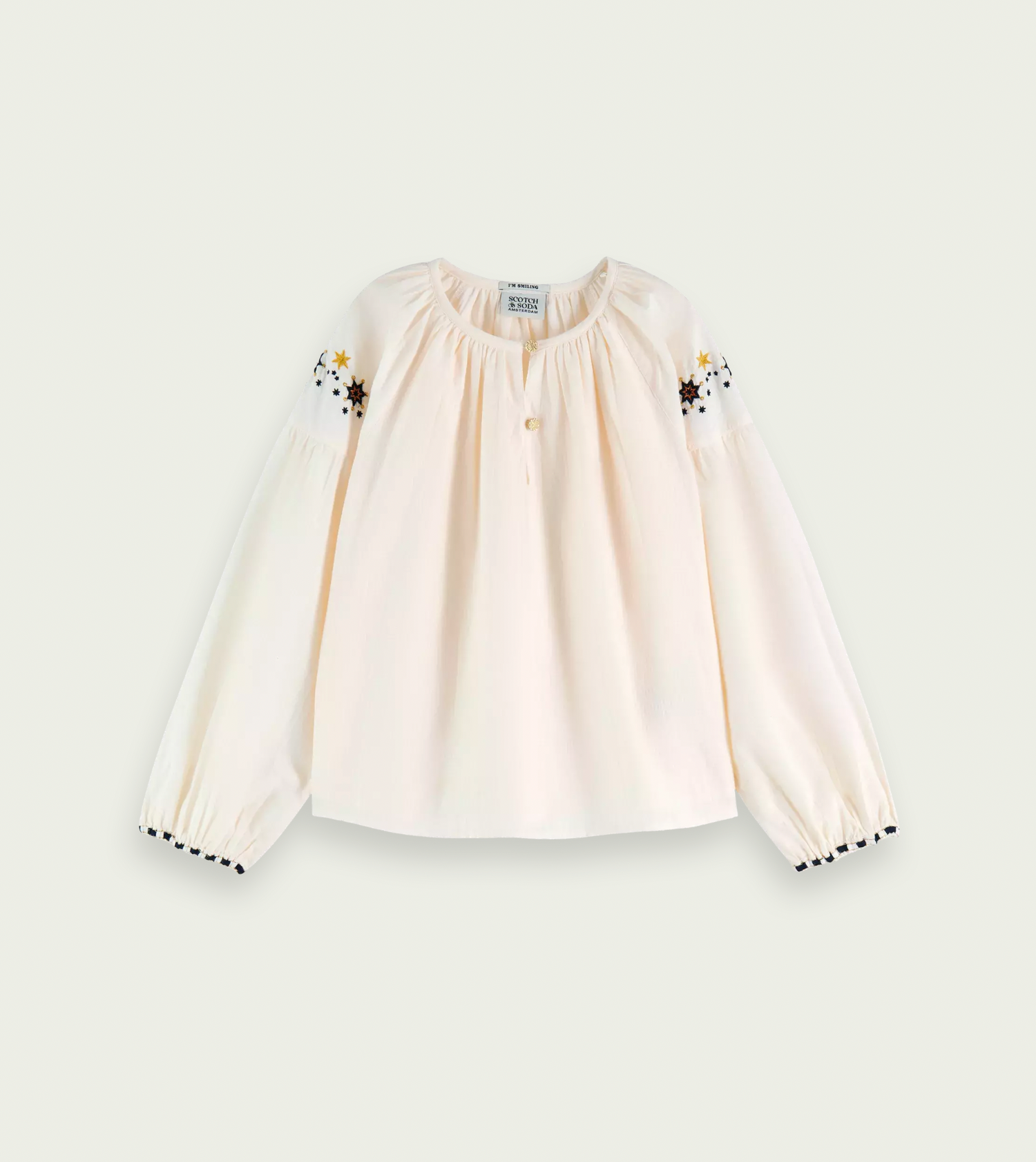 Scotch &amp; Soda Girls Long Sleeved Embroidered Top - Ecru