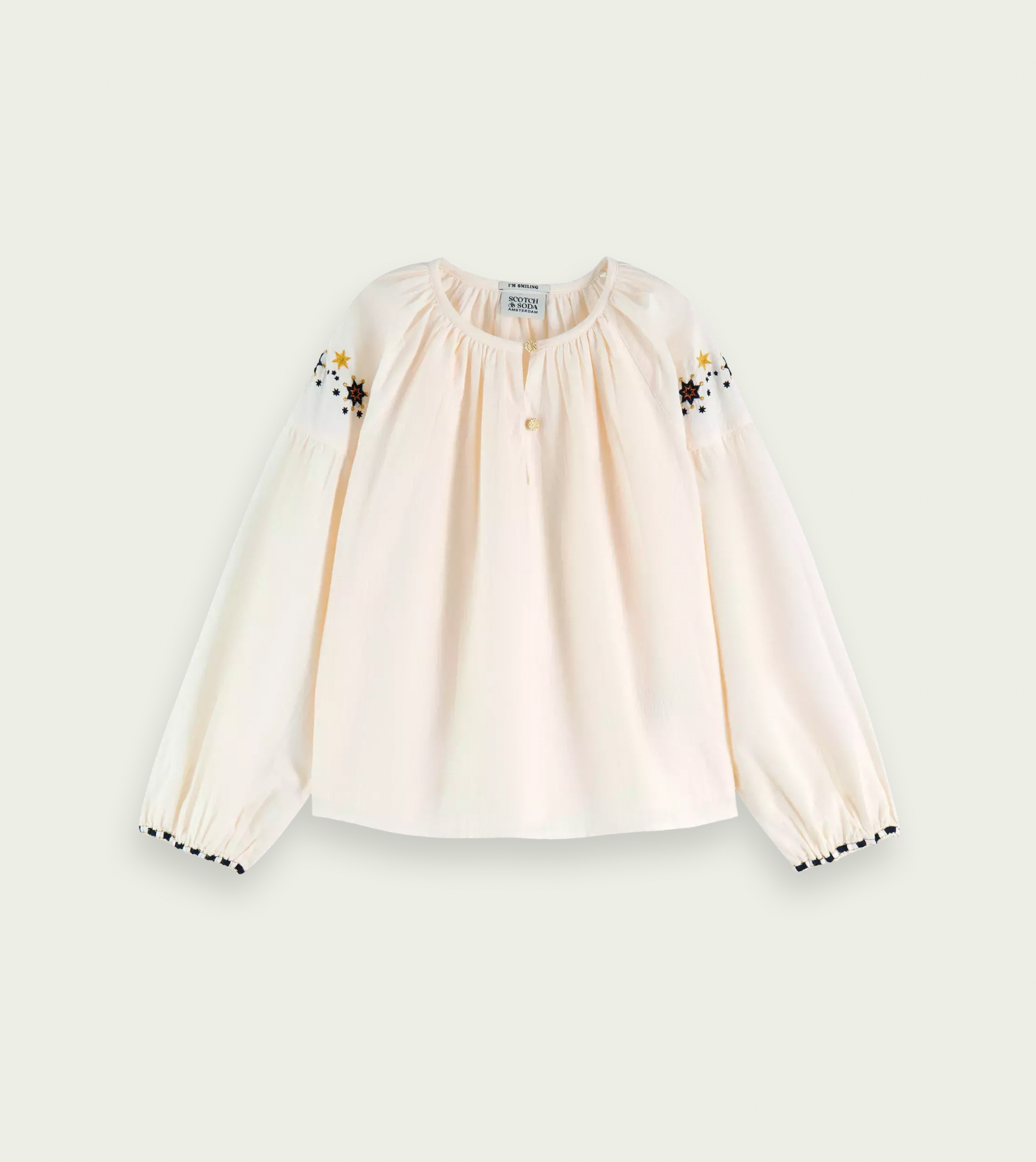 Scotch &amp; Soda Girls Long Sleeved Embroidered Top - Ecru