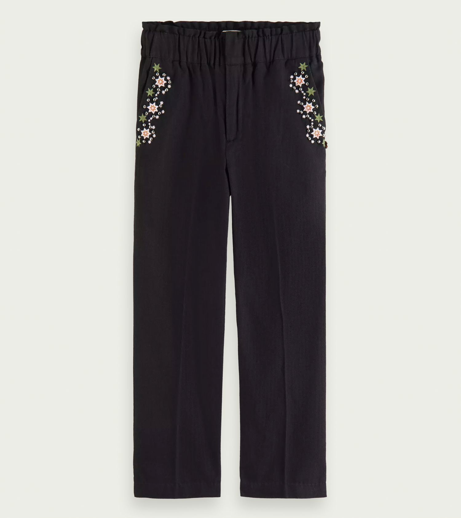 Scotch &amp; Soda Girls High Rise Embroidered Pants - Black