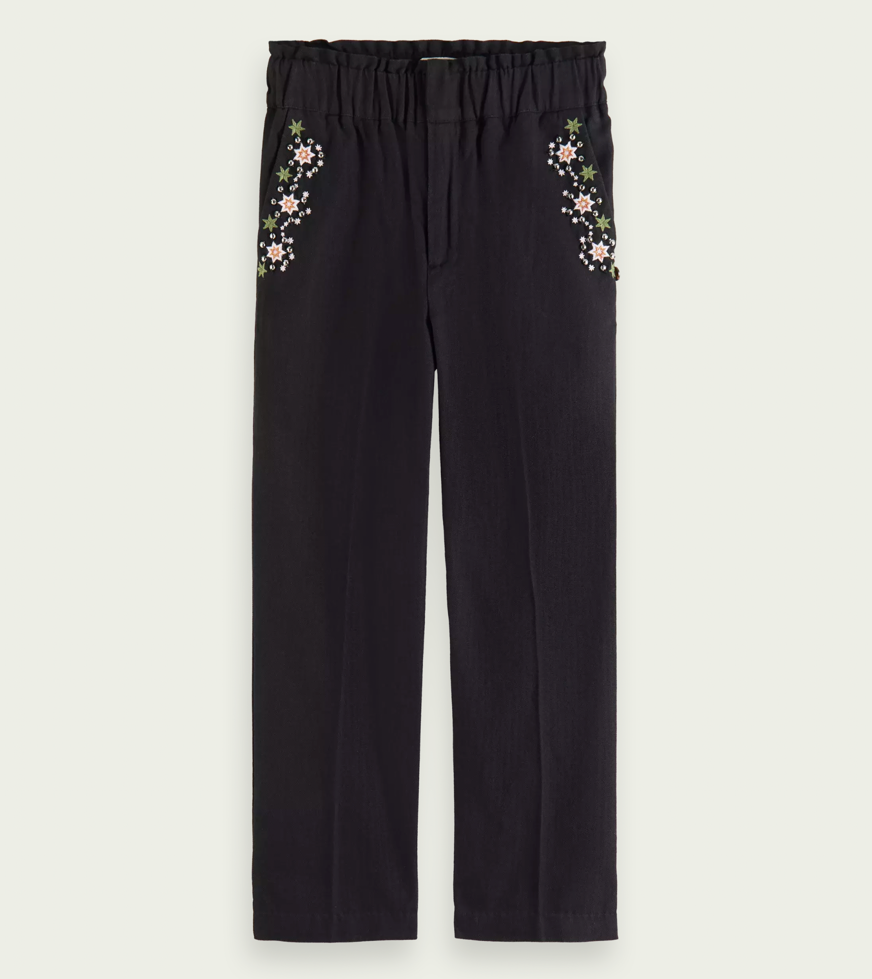 Scotch &amp; Soda Girls High Rise Embroidered Pants - Black