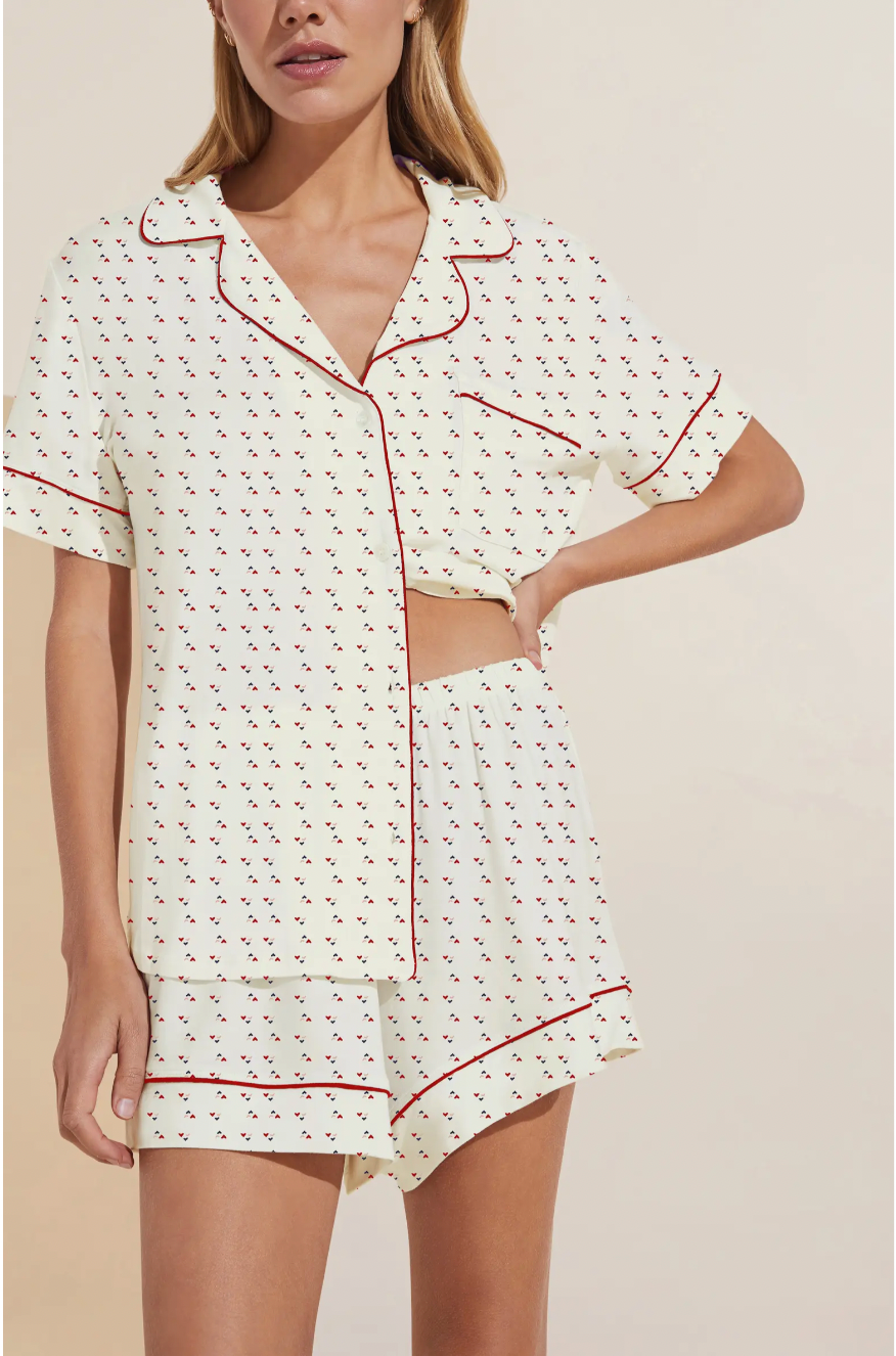 Eberjey Gisele Printed Relaxed Short PJ Set - Triple Heart Multi/ Haute Red