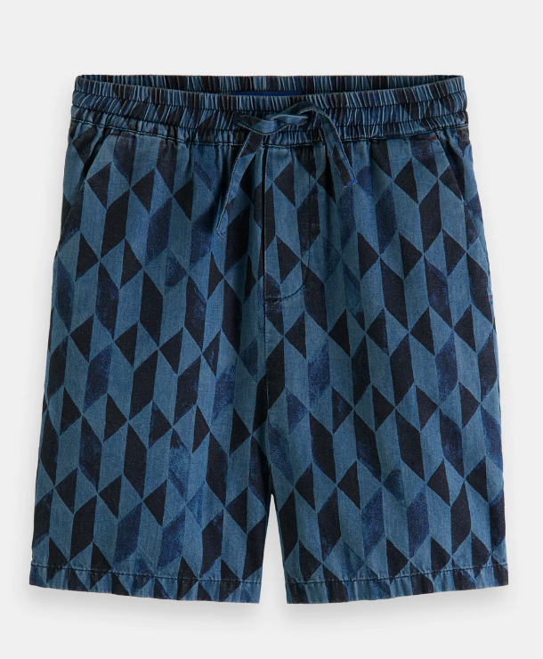 Scotch &amp; Soda Boy Denim Indigo All Over Printed Shorts