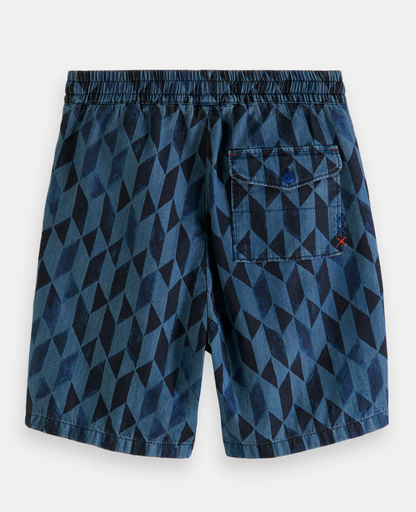 Scotch &amp; Soda Boy Denim Indigo All Over Printed Shorts