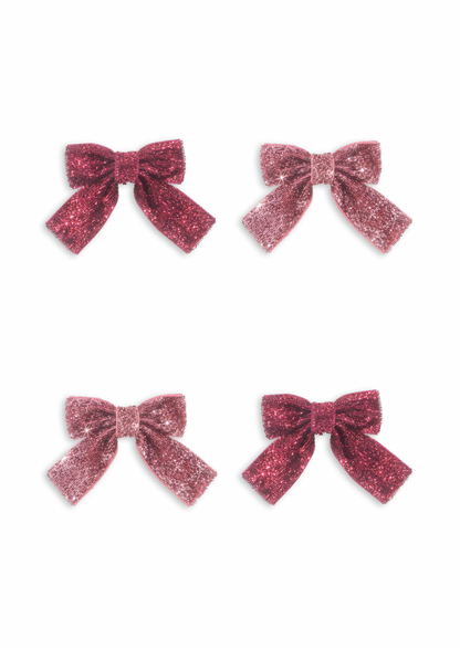 Konges Sløjd 4 Pack Glitter Bow Hair Clips - Pink Mix